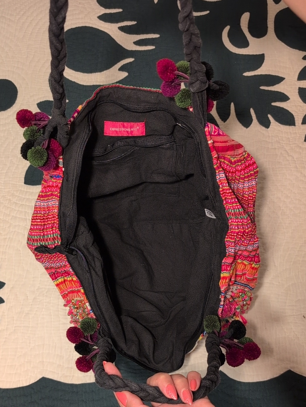 Expressions Inc Boho Handcrafted Pink Embroidered Crossbody Bag - Picture 6 of 9